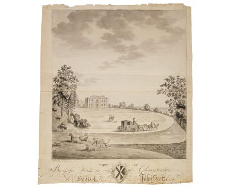 * Beilby (William, c.1740-1819). View of Banks Fee House in Gloucestershire the Seat of John Scott Esq., pen, ink &amp; monoc