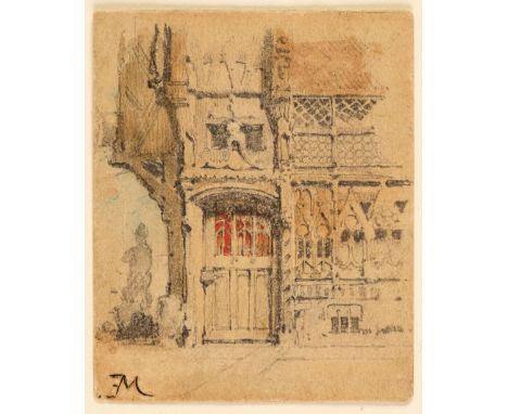 * Meissonier (Jean Louis Ernest, 1815-1891). Study of the facade of a medieval building, pencil and watercolour on wove paper