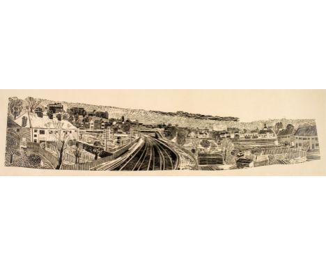 ARR * Clarke (Graham, 1941-). Bromley South, 1963, the rare early uncoloured woodcut panorama on wove paper, unsigned, laid d