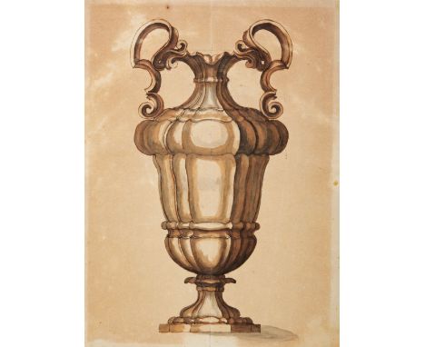 * Dutch School. Designs for Metalware, circa 1720s-30s, 3 pen, brown ink and brown and grey wash studies for ewers or urns, o