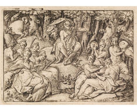 * Delaune (Etienne, 1518/19-1595). Apollo and The Muses on Mount Parnassus, after Niccolo dell'Abbate, 1569, copper engraving