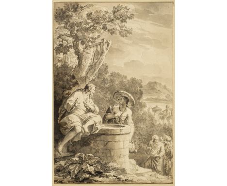 * Picart (Bernard, 1673-1733). Jesus with the Samaritan Woman at Jacob's Well, brown and grey wash and pencil with black ink,