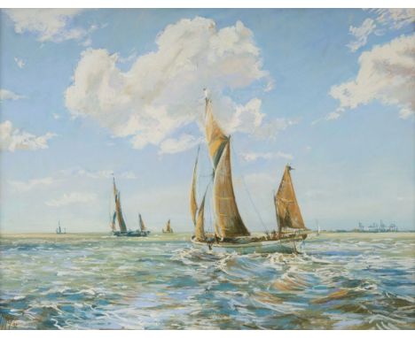 ARR * Glass (Margaret, 1950- ). 'Going to the mark', 1992, pastel on paper, depicting a seascape with yachts under a bright b