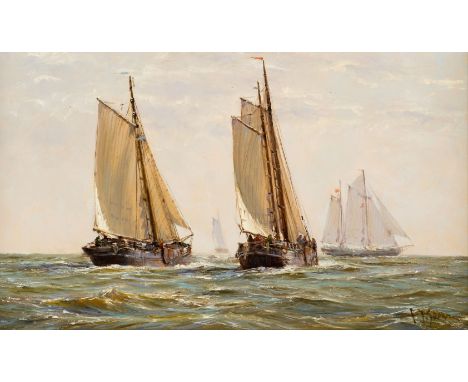 * Goosen ( Frits Johan, 1943- ). Seascape with sailing ships, oil on bevel-edged board, depicting 4 large sailing vessels, si
