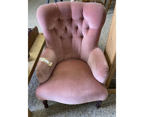 Pink upholstered button back chair