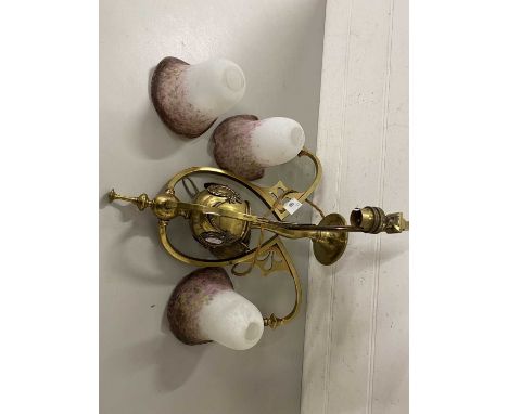 Brass three branch light fitting with frosted glass shades