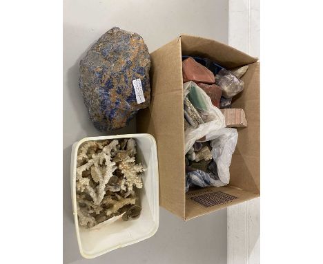 Quantity of mineral specimens to include a large piece of blue soda light together with others to include amethyst, blue lace