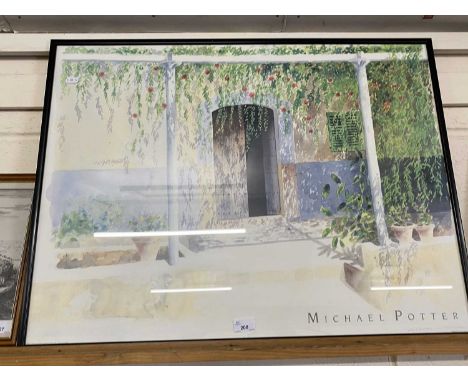 Michael Potter - coloured print, courtyard scene