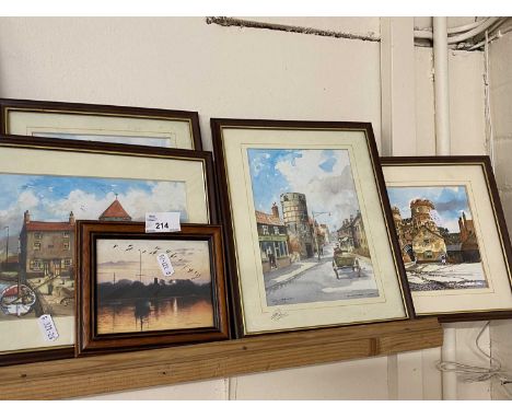 Tony Bryant - a group of four studies various views of Yarmouth, coloured prints, framed and glazed together with a further s