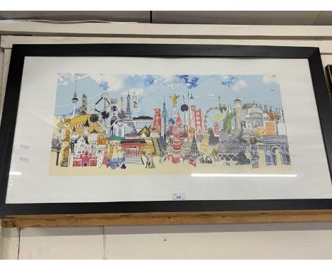 Contemporary coloured print, world landmarks