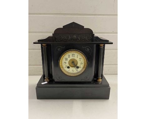 Victorian black slate cased mantel clock