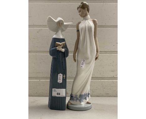 A Lladro figure of a Nun together  with a further Nao figure (2)