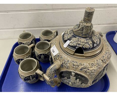 German pottery punch bowl and cups