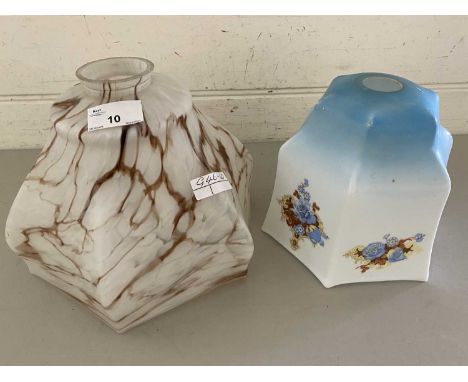 Two vintage glass ceiling light shades