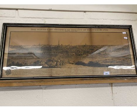 Reproduction black and white print of The North East Prospect of the City of Norwich, framed and glazed