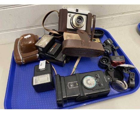 Mixed Lot: Assorted cameras to include Illford plus various flashes, light meter and other accessories