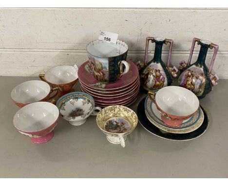 Quantity of various 20th Century continental ceramics to include decorative coffee cups and saucers, a pair of small Vienna v
