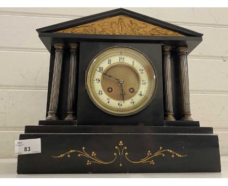 Victorian mantel clock in architectural black slate case