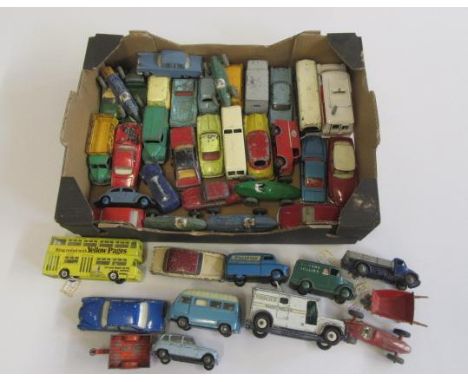 Playworn Dinky vehicles including Race Cars, Trojan Van, Police Van and Bedford Van, F-P (Est. plus 21% premium inc. VAT)