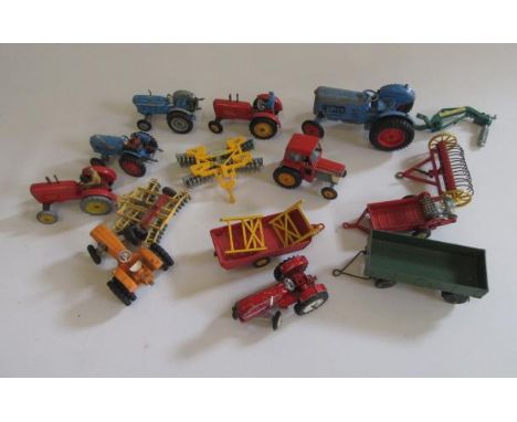Farm vehicles by Dinky, Corgi and others including tractors, trailers, field equipment and large Crescent tractor, F-P (Est. 