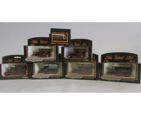 Days Gone Stobart vehicles comprising two Bull Rose Morris vans, Ford Transit van and four fictitious vans of Days Gone, boxe