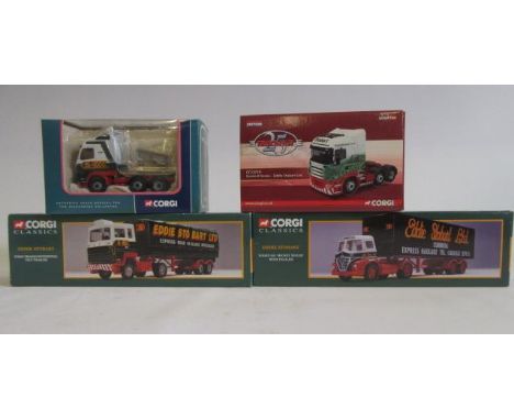 Corgi Stobart 1:50 scale CC12405 Volvo Tractor, CC13719 Scania Tractor, 13601 Foden S21, 23101 Ford Transcontinental, boxed M