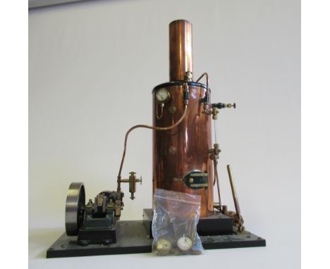 A coal fired vertical boiler steam engine with non-reversing single cylinder mill engine, boiler with water gauge, pressure g