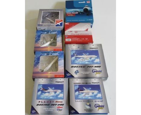 Eight 1:400 scale airliners including Boeing 727-200, Boeing 747-400 and Vickers Viscount, all items boxed, E-M (Est. plus 21