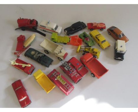 Playworn Dinky Toys including Rolls Royce Silver Shadow, Land Rover Fire Engine, Ford 800 Tipper Truck and Ford Police Van, F