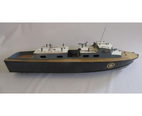 A R.A.F. crash tender model boat with transmitter, Gloplug engine, some items detached, 1m x 25cm, G-F (Est. plus 21% premium
