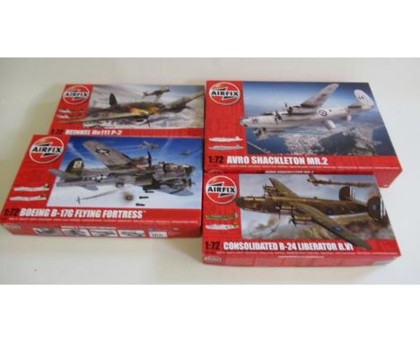 Four Airfix 1:72 scale kits comprising Liberator, Heinkel 111, Flying Fortress and Avro Shackleton, boxed M (Est. plus 21% pr