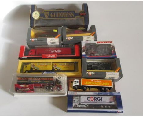 Ten Corgi Commercial Vehicles including Cadbury's Chocolate, Terry's of York Van and Guinness Set, all items boxed, E (Est. p