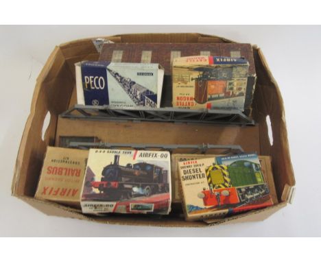Triang Girder Bridge, wooden engine, shed and small quantity of Railway rolling stock kit, some items started, F (Est. plus 2