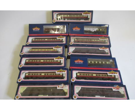 Thirteen passenger coaches by Bachmann , most are B.R. steam types, all items boxed, F (Est. plus 21% premium inc. VAT)