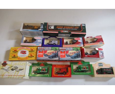 Fifteen vehicles by Lledo, Matchbox and others including Eddie Stobart Scania, Volvo digger and Matchbox traction engine, all