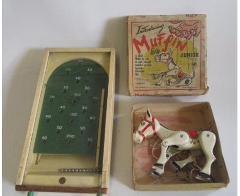 Moko Muffin The Mule Junior, boxed F, and a Chad Valley pinball game (Est. plus 21% premium inc. VAT)