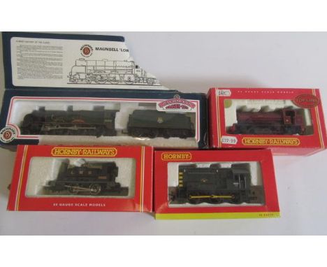 Four steam locomotives comprising Bachmann Lord Nelson, Sir Walter Raleigh box AF, G, Horby 08 Diesel, Hornby J94 Harry, F an