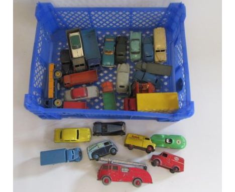 Playworn Dinky Toys including Morris Capstan Van, Bedford Kodak Van, Connaught Race Car and Super Toys Fire Engine, some item