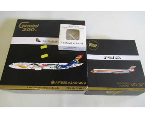 Gemini 200 1:200 scale Air Bus A340-300 South African Airways, McDonnell Douglas MD-80 PSA and Aero Classics HP Herald Dan Ai