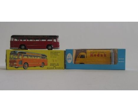 Budgie 296 Motorway Express bus, Birmingham to London, boxed, F, and a late issue VW Kodak van, boxed, E (Est. plus 21% premi
