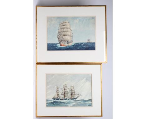 FRED JAY GIRLING (1900-1982), Portrait of a Three Masted Ship in Full Sail, watercolour and pencil heightened with white, sig