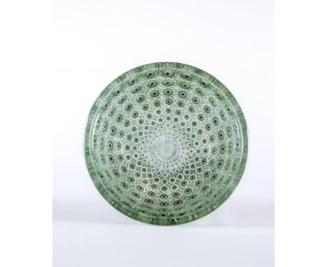 A LALIQUE GLASS NEMOURS BOWL, 20th century, of plain circular form with green staining, moulded R Lalique, France, 10" diamet