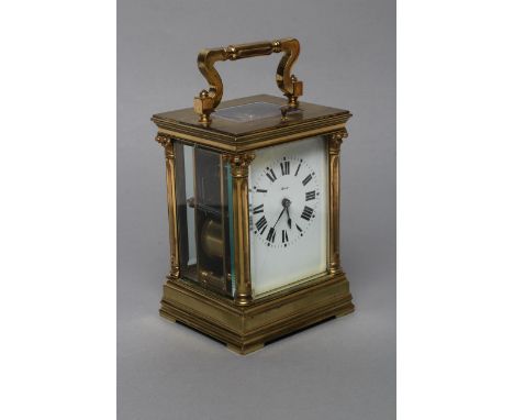 A FRENCH BRASS CASED CARRIAGE CLOCK, 20th century, the twin barrel repeater movement with platform escapement striking the ha