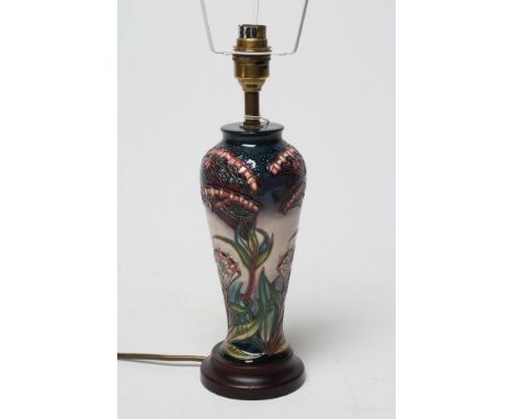 A MOORCROFT POTTERY GYPSY PATTERN ELECTRIC TABLE LAMP BASE, modern, of inverted baluster form, tubelined and painted in colou