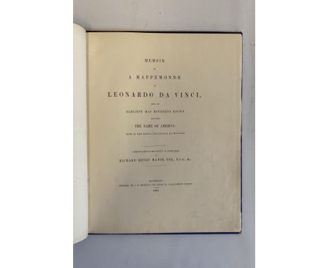 MEMOIR ON A MAPPEMONDE BY LEONARD DA VINCI? THE NAME OF AMERICA, Richard Henry Major, 1865, J B Nichols. Blue pebbled cloth b
