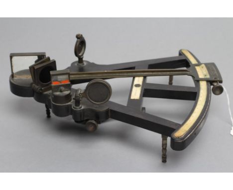 A HUGHES OF LONDON SEXTANT, of wooden construction, with brass fixings and inlaid with ivory for the name plate and scale, 12