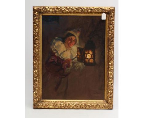 FRED ROE (1864-1947), "Lighting Up", oil on board, signed, inscribed Royal Institute of Painters in Watercolours label to rev