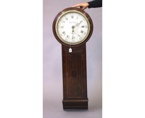 A MAHOGANY CASED DROP DIAL WALL TIME PIECE signed James Worgan, Bristol, with single fusee movement, 15" white enamel dial wi