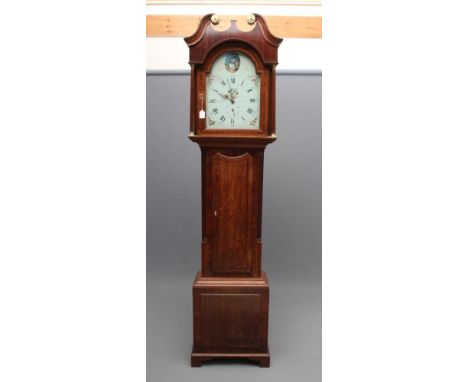 AN OAK LONGCASE signed T Dodson, Leeds, the thirty hour movement with anchor escapement and outside count wheel striking on a