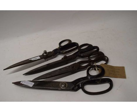 Four pairs of vintage dress  making/tailors scissors